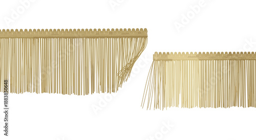 Elegant beige tassel trim against an isolated white background, showcasing intricate details and a smooth texture, perfect for home decor and fashion design