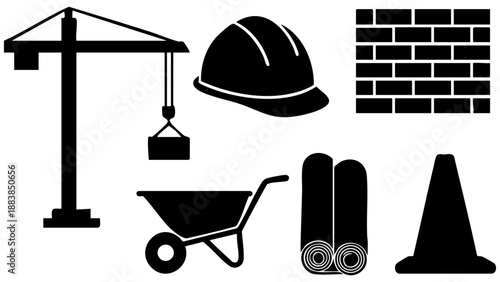Construction tools and equipment isolated on transparent background, Vector