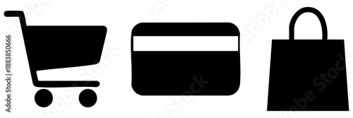 Shopping cart, credit card, shopping bag isolated on transparent background, Vector