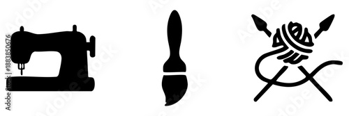 Sewing essentials: machine, scissors, thread isolated on transparent background, Vector