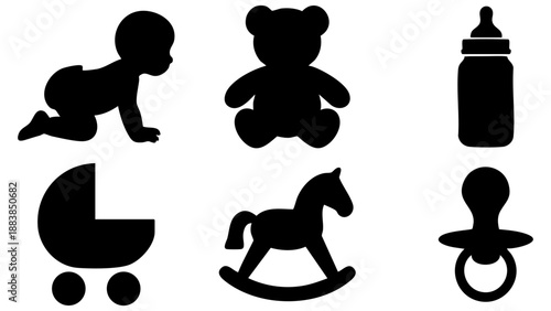 Baby items collection isolated on transparent background, Vector