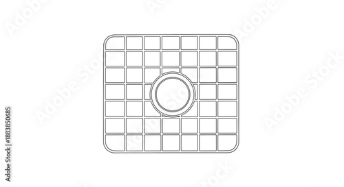 Square sink grid isolated on a pristine white background, showcasing a minimalist design with a central circular drain opening and a grid pattern
