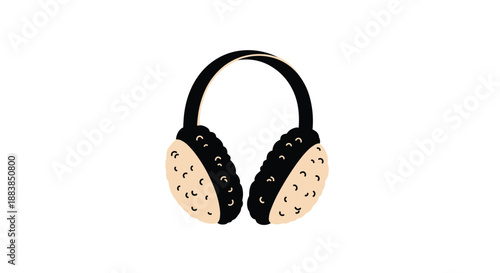A simple hand-drawn illustration of cozy and fluffy winter earmuffs isolated on a plain white background for warmth.
