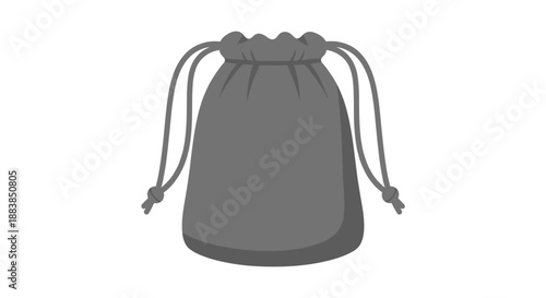 Gray shoe pouch with drawstring closure isolated on white background, minimalist design with clean lines and ample copy space