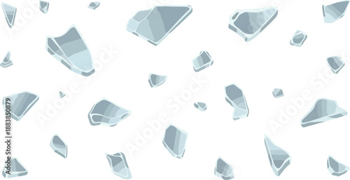 Fragmented serenity scattered light blue crystal elements forming a dynamic, cool texture