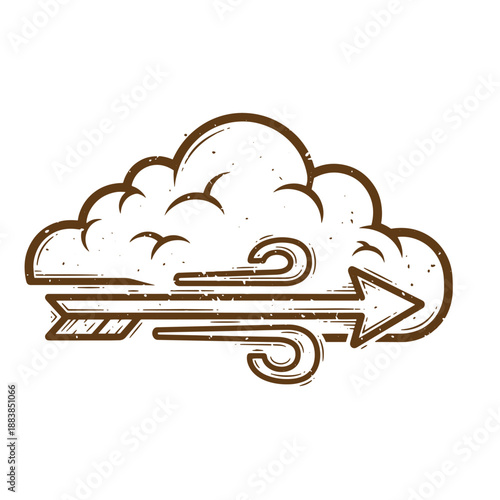 Drawing Vintage grunge  texture Vintage style illustration of a cloud with an arrow pointing to the right indicating wind direction  weather forecast symbol