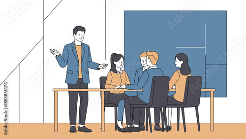 Business Meeting Presentation with Diverse Team Collaborating Around Table