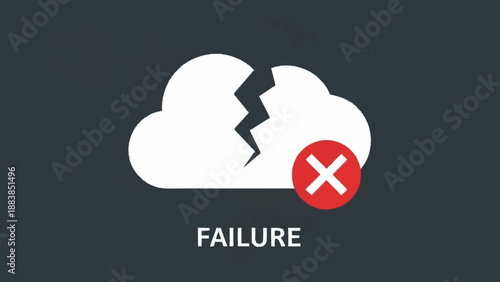Broken Cloud with Error Symbol Indicating System Failure or Technical Issue.