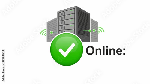 Server online status with green checkmark and wireless signal.