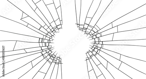Shattered Glass Surface with Dual Impact Points and Radiating Crack Patterns, Abstract Broken Texture