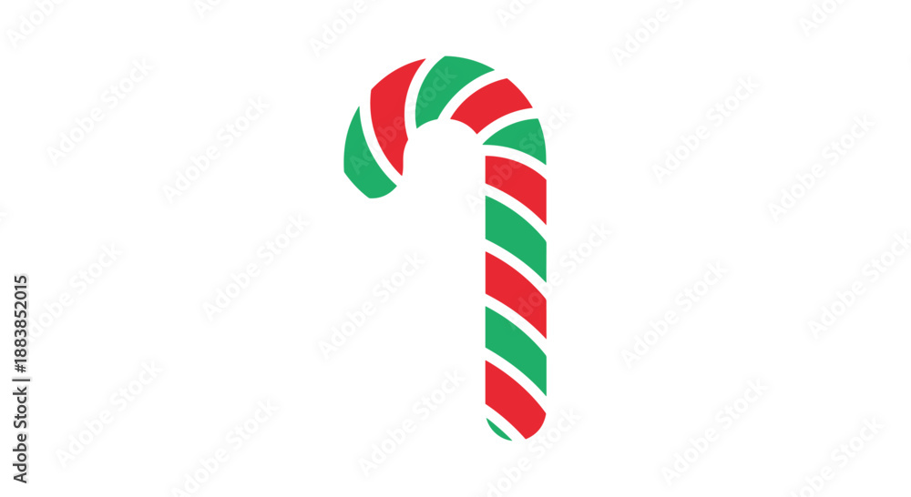 Obraz premium A simple flat icon of a traditional Christmas candy cane with festive red and green stripes on a white background.