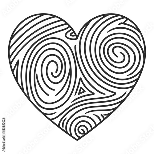 Heart Fingerprint Identity Minimalist Line Art Valentine Vector Design