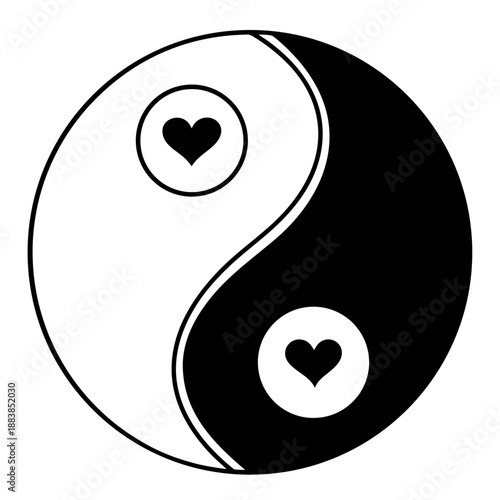 Yin Yang Heart Symbol Harmony Soulmate Minimalist Line Art Vector