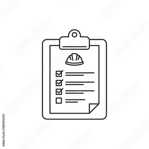 Construction Safety Checklist Line Icon: Quality Control Audit Report on Clipboard Vector
