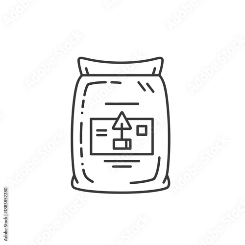 Bulk Goods Packaging Line Icon. Fertilizer or Cement Sack Outline Symbol. Agriculture and Industry Logistics Concept.