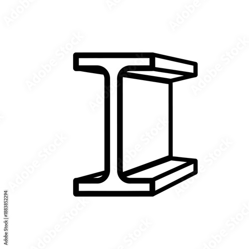 I-Beam Steel Profile Icon. Structural Girder Element Line Art Vector for Construction, Architecture, and Engineering Schematics.