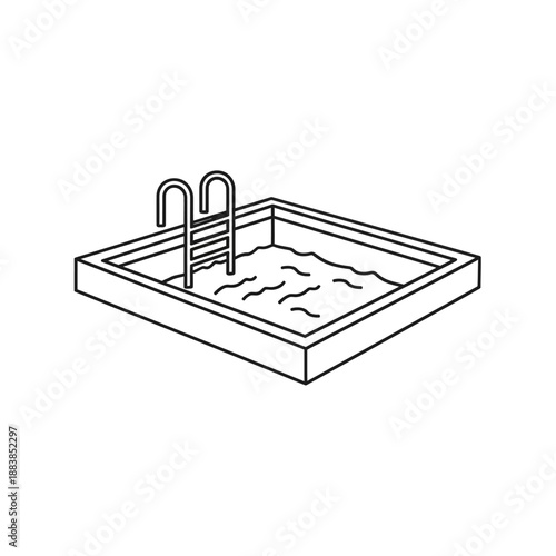 Swimming Pool Line Icon. Minimalist Outline Drawing of Water, Ladder, and Rectangular In-Ground Pool. Summer Resort Vector Illustration.