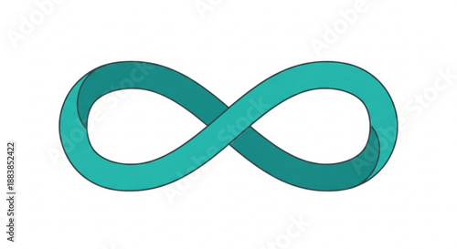 Teal infinity symbol on white background representing eternity and limitless possibilities in a minimalist style