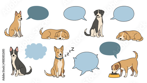 Collection of computer hosting and network server icons in flat line style representing data security, storage, and cloud computing.