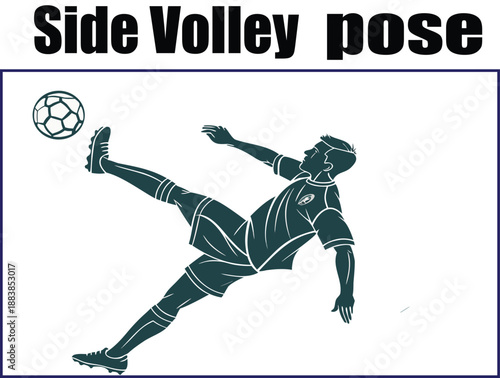 Soccer Player Performing Side Volley Silhouette Vector, Football Action Pose Illustration
