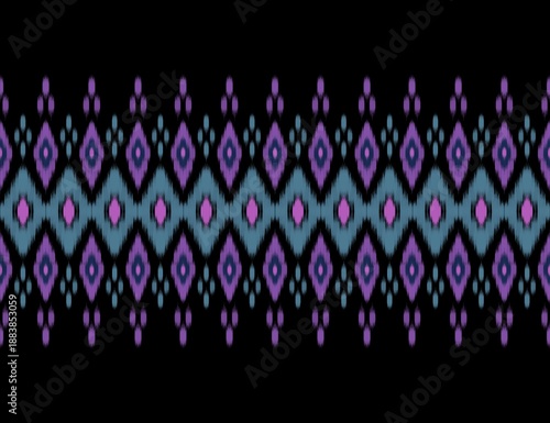 Modern Elegant Seamless Ikat Tribal Border on Black Background for Apparel Design