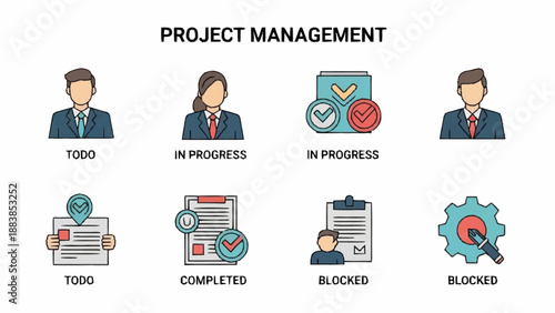 Project Management Icons and Workflow Stages.