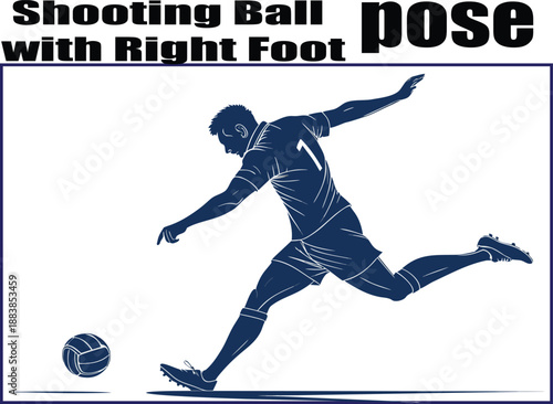 Soccer Player Shooting Ball with Right Foot Silhouette Vector, Football Action Pose Illustration
