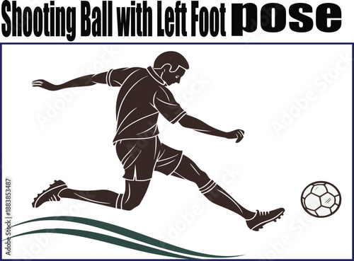 Soccer Player Shooting Ball with Left Foot Silhouette Vector, Football Action Pose Illustration