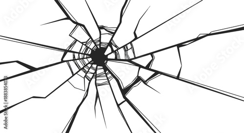 Shattered glass effect with a forceful central impact, depicting destruction and the breaking of barriers