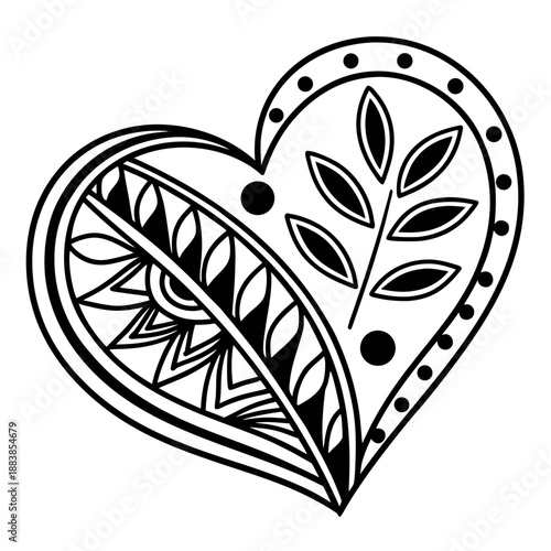Tribal Heart Pattern Ethno Minimalist Boho Line Art Valentine Vector