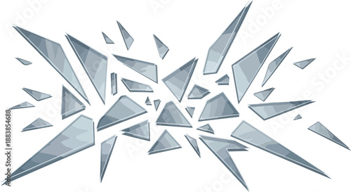 Geometric shards flying apart, capturing the visual drama of a transparent object's sudden fragmentation