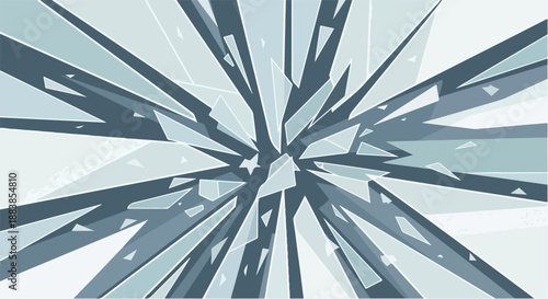 Shattered glass abstract pattern radiating outward, a dynamic visual of impact and broken fragments