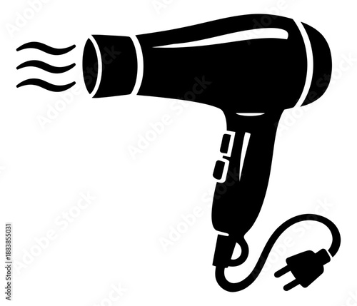 Graphic illustration of hair dryer depicting heat waves for hair care and styling