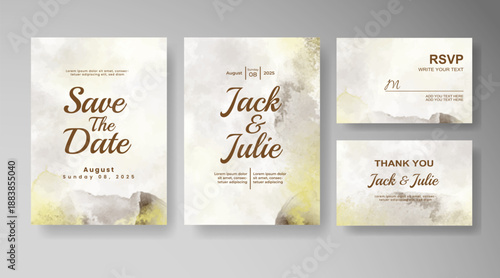 Set of Wedding invitation with abstract splash watercolor