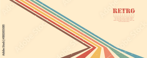 Stripe rainbow groovy. Retro 70s style banner with bold lines and colorful stripes. Vintage graphic design or wall art. Vector illustration.