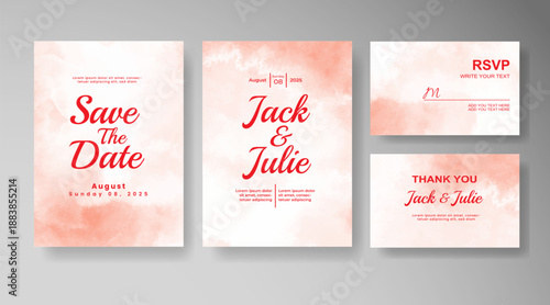 Set of Wedding invitation with abstract splash watercolor