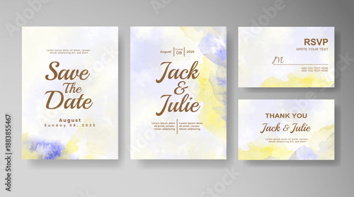 Set of Wedding invitation with abstract splash watercolor