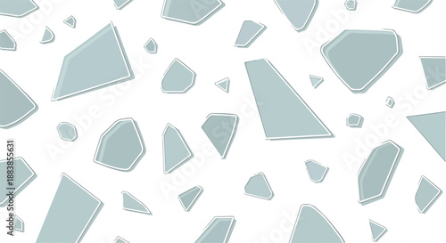 Seamless pattern of sharp, irregular broken glass shards scattered across a clean white background, creating a chaotic yet abstract design element