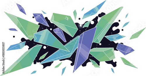 Vibrant geometric crystals explode across a deep cosmic void, creating an abstract and dynamic visual spectacle