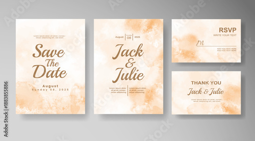 Set of Wedding invitation with abstract splash watercolor