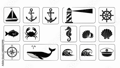 Nautical Icons Collection Set Marine Symbols Vector.