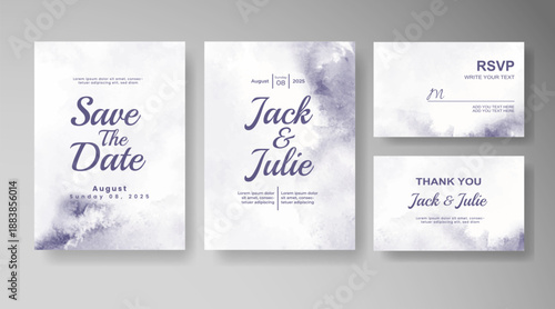 Set of Wedding invitation with abstract splash watercolor