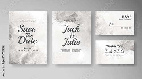 Set of Wedding invitation with abstract splash watercolor