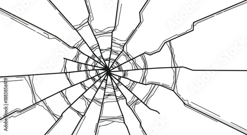 Abstract illustration of a shattered surface, depicting fragility and the impact of stress or force, radiating cracks from a central point