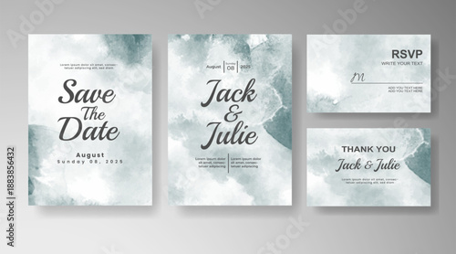 Set of Wedding invitation with abstract splash watercolor