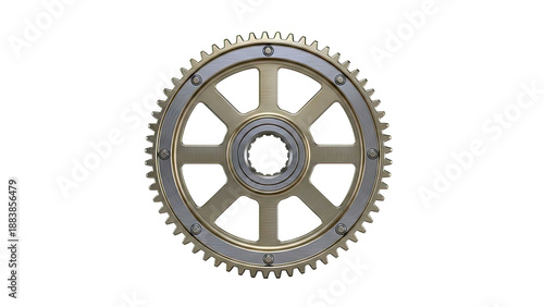 Close-up of a Golden Gear with Serrated Teeth