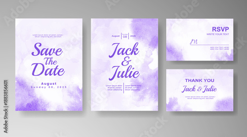 Set of Wedding invitation with abstract splash watercolor