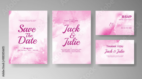 Set of Wedding invitation with abstract splash watercolor