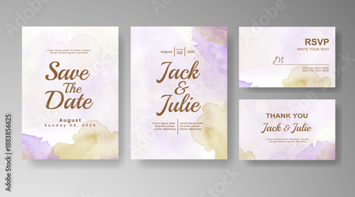 Set of Wedding invitation with abstract splash watercolor