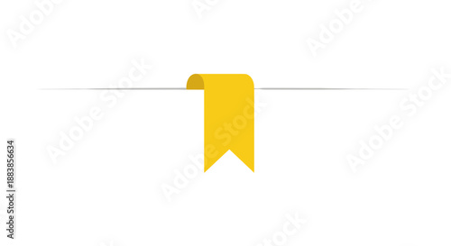 Yellow tab marker elegantly placed on a white page, isolated against a clean background, showcasing simplicity and organization